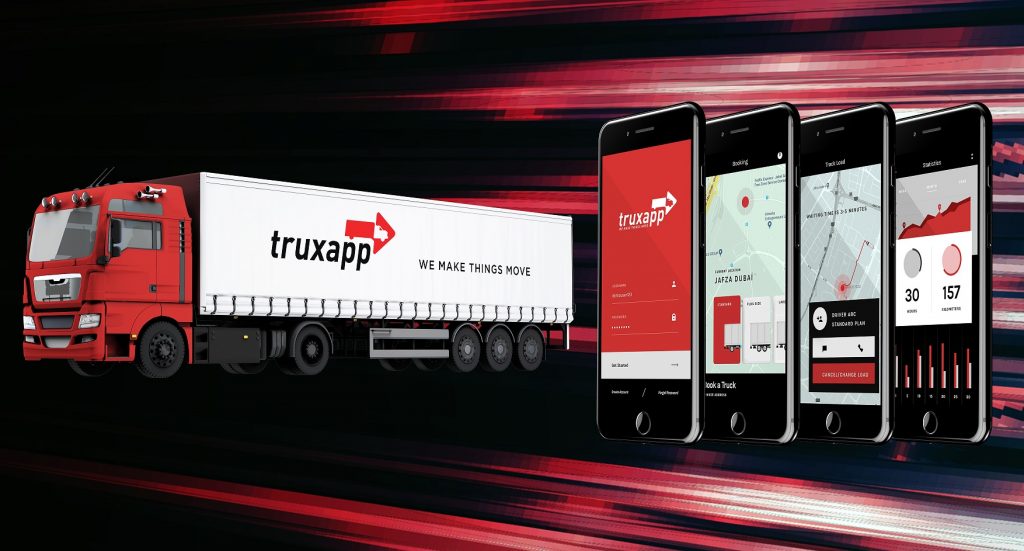 Truxapp red truck black red background