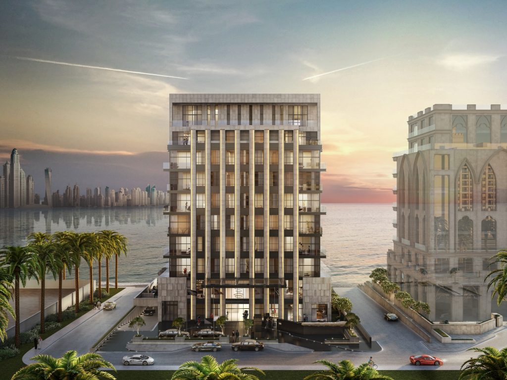 Palme Couture Residences Exterior view from palm jumeirah trunk