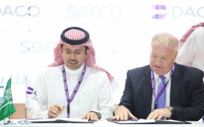 Turki Abdullah Al Jawini CEO Dammam Airports Company and David Greer CEO Serco Middle East during the signing of the agreement