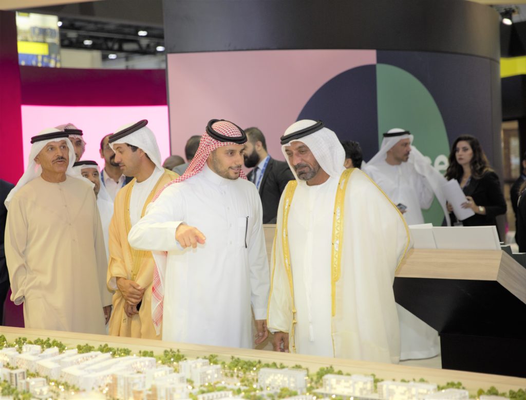 Arada’s Vice Chairman HRH Prince Khaled bin Alwaleed bin Talal Al Saud welcomes HH Sheikh Ahmed bin Saeed Al Maktoum to the Arada exhibit at Cityscape Global 2019