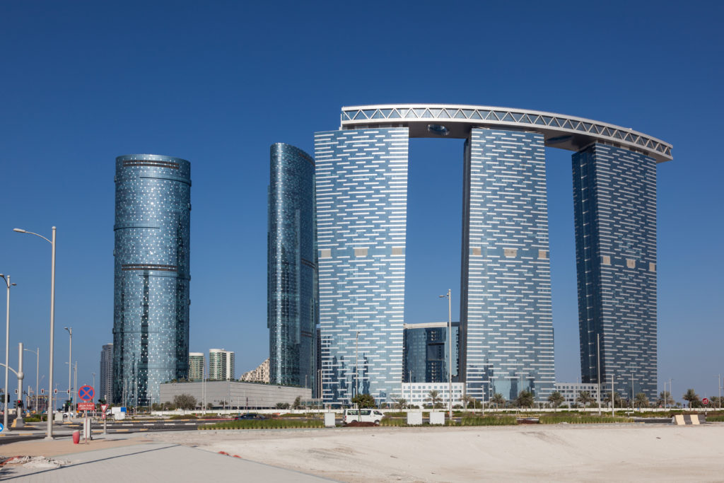 Gate Arc and Sun Sky Towers in Abu Dhabi